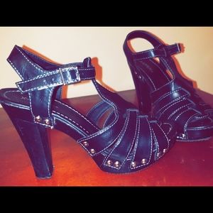 Black Gladiator style chunky heels